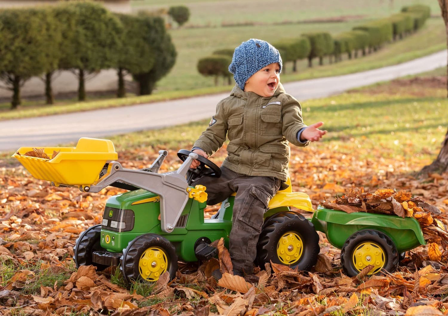 RollyKid John Deere | Pedal Tractor with Trailer & Front Loader for Kids Aged 2½ to 5